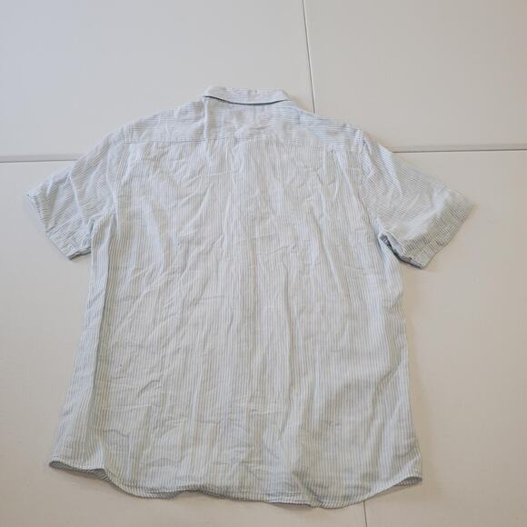 Faherty Shirt Mens Large Blue Striped Short Sleeve Button Down Organic Cotton - Picture 2 of 9